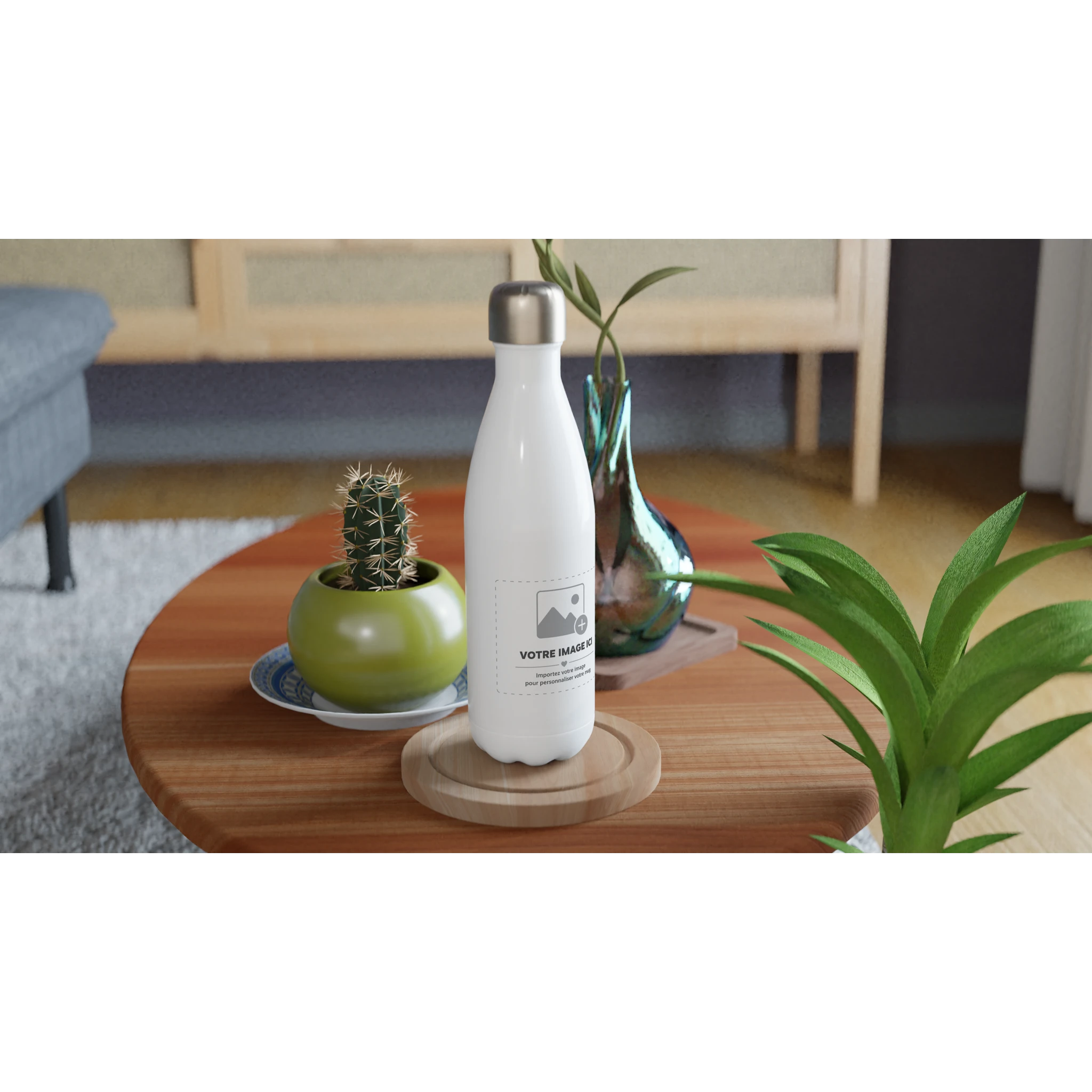 Gourde inox blanche Sacrénom 50 cl avec une impression personnalisée — vue 2