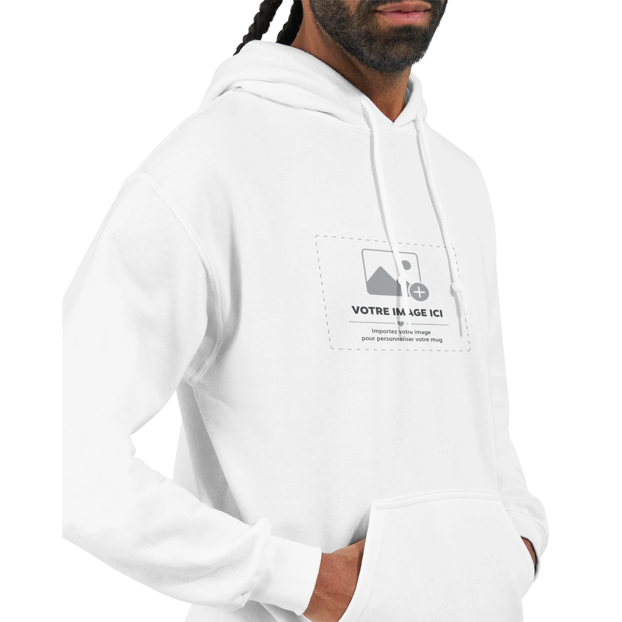 Sweat à capuche blanc Sacrénom avec une impression personnalisée — vue 5