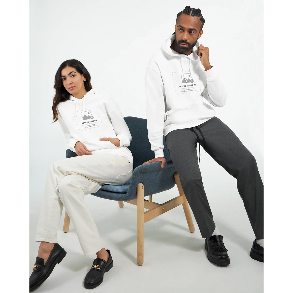 Sweat à capuche blanc Sacrénom avec une impression personnalisée — vue 2