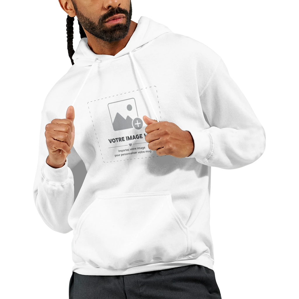 Sweat à capuche blanc Sacrénom avec une impression personnalisée — vue 4