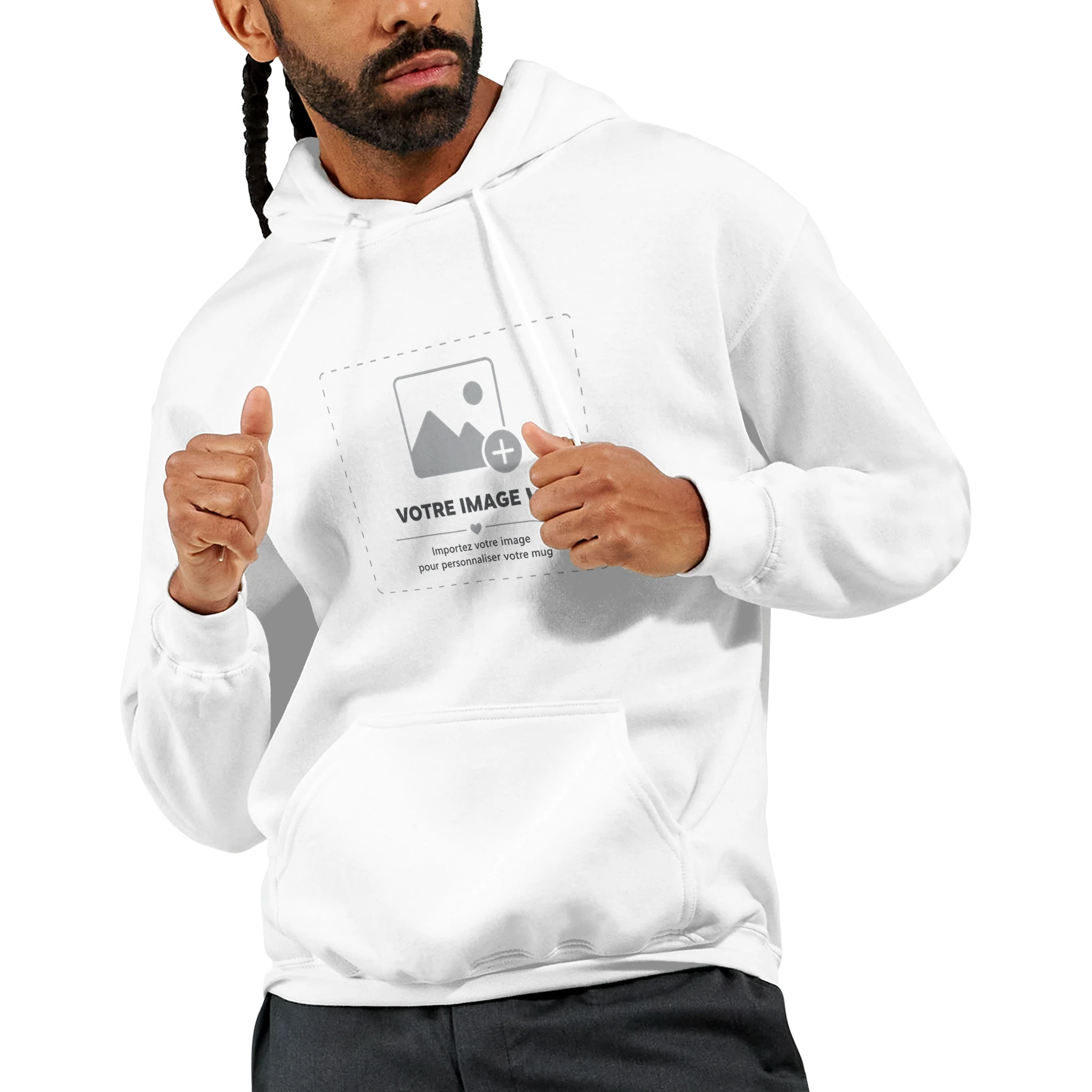 Sweat à capuche blanc Sacrénom avec une impression personnalisée — vue 4