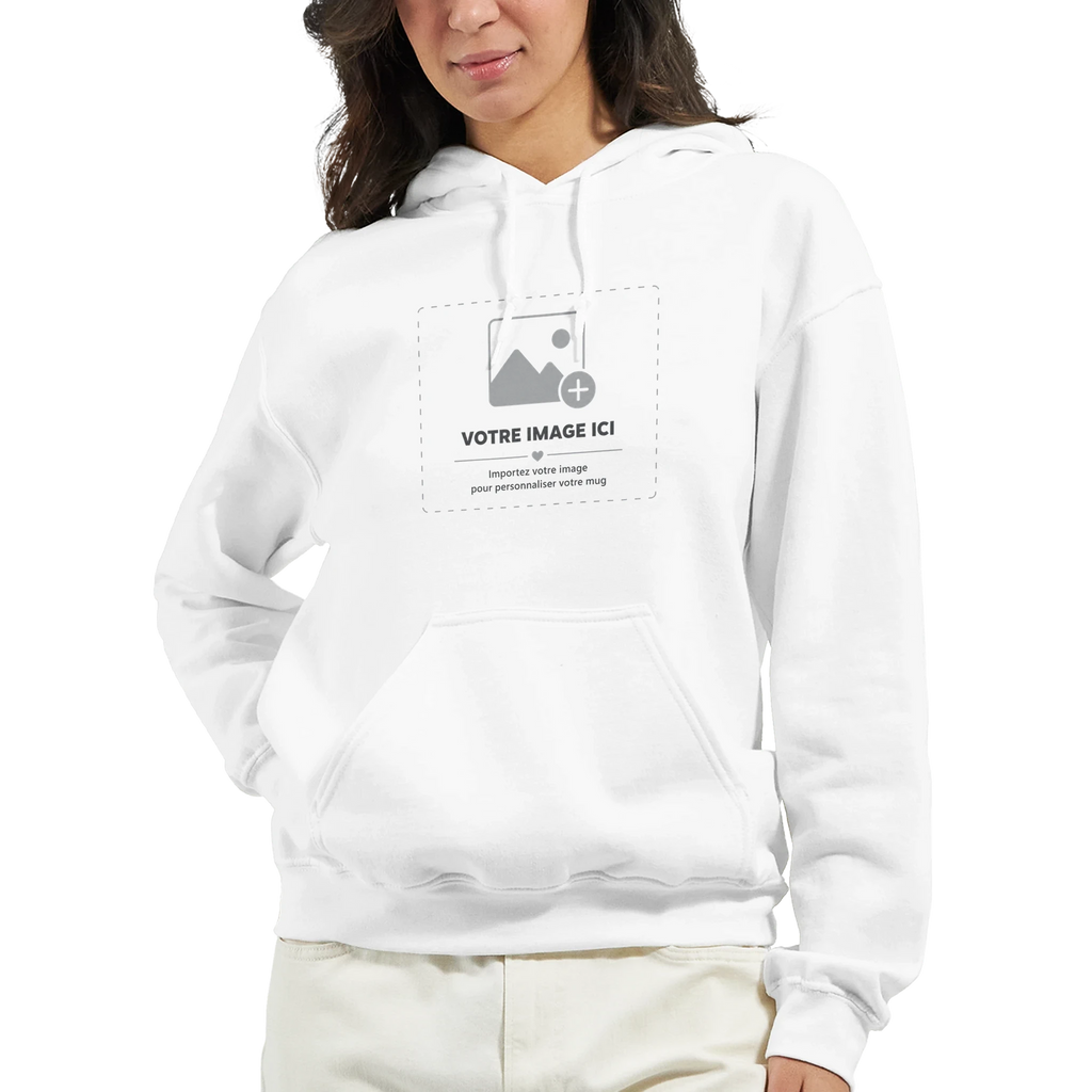 Sweat à capuche blanc Sacrénom avec une impression personnalisée — vue 3