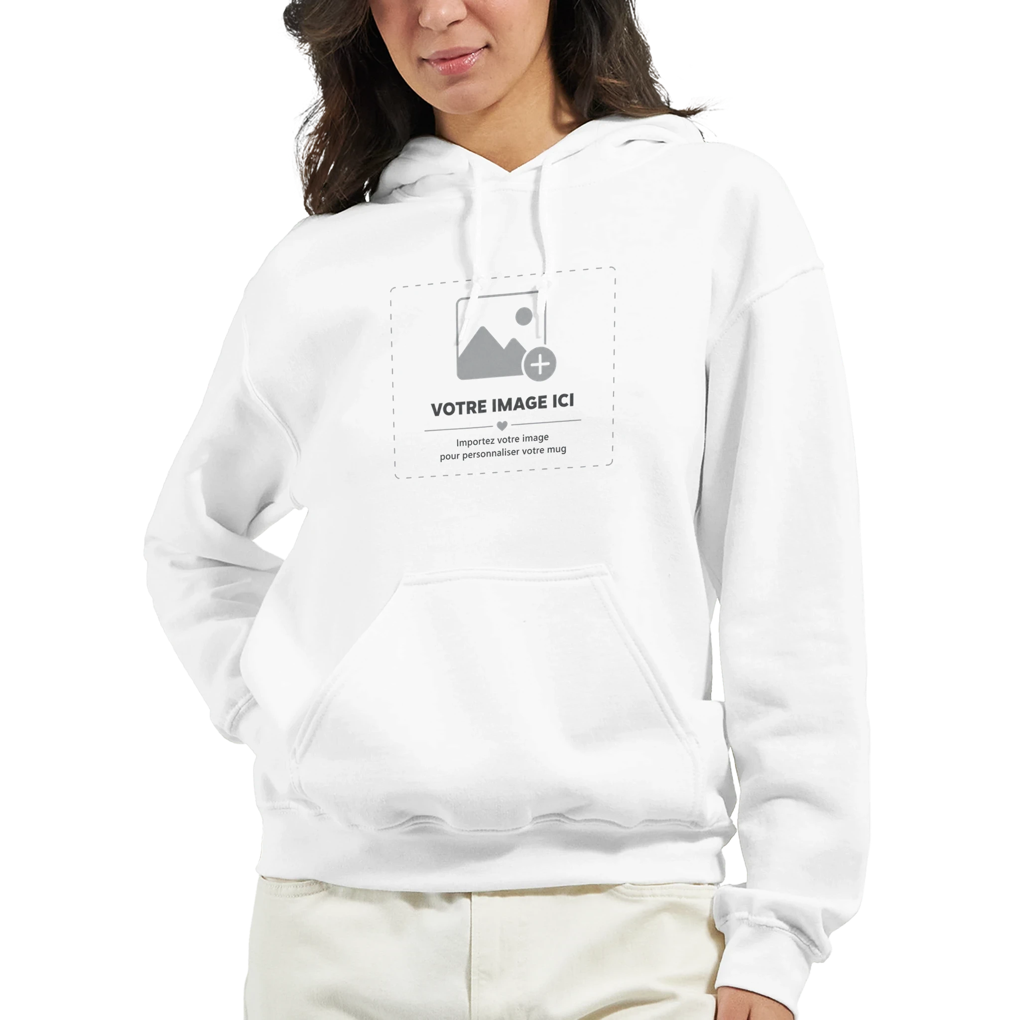 Sweat à capuche blanc Sacrénom avec une impression personnalisée — vue 3