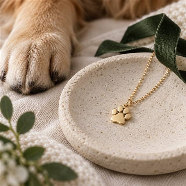 Pendentif patte doré dans une ambiance cadeau pour animal